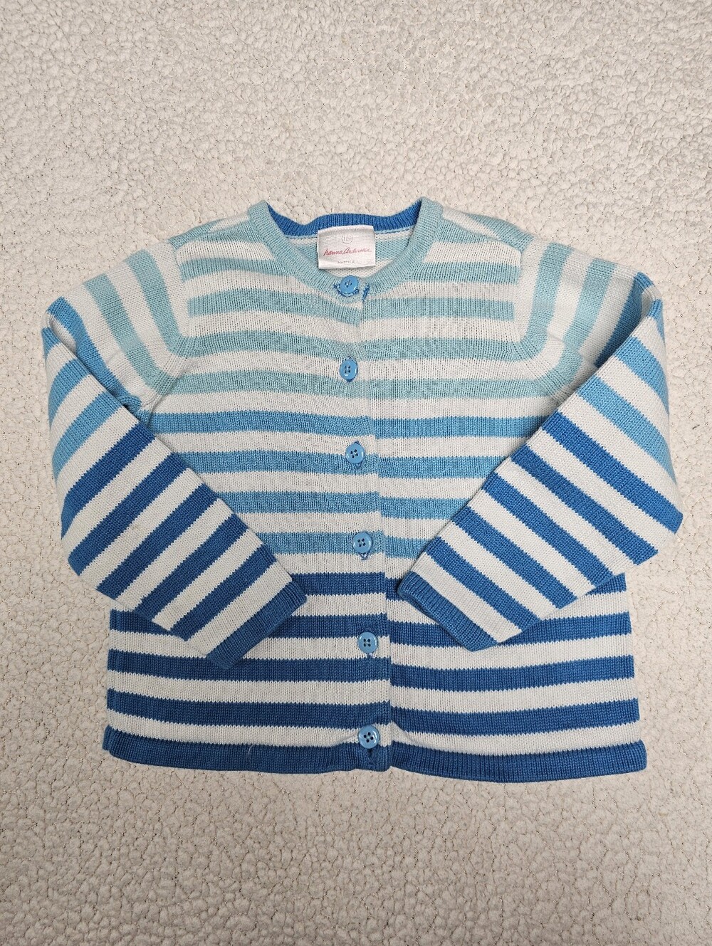 Hanna Andersson Girls Striped Blue & White Ombre Button Cardigan Sweater Sz 4